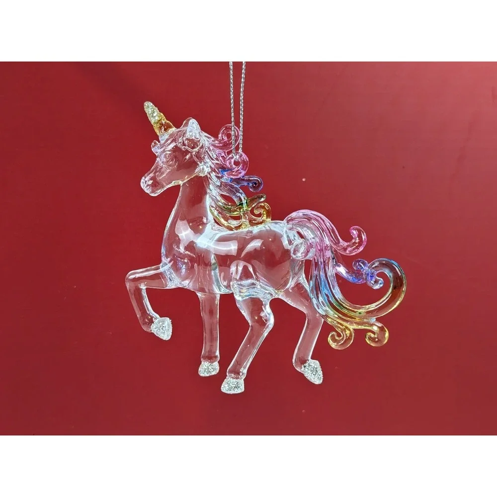 Crystal Like Rainbow Unicorn Ornament, Translucent, Glitter, Plastic, Christmas